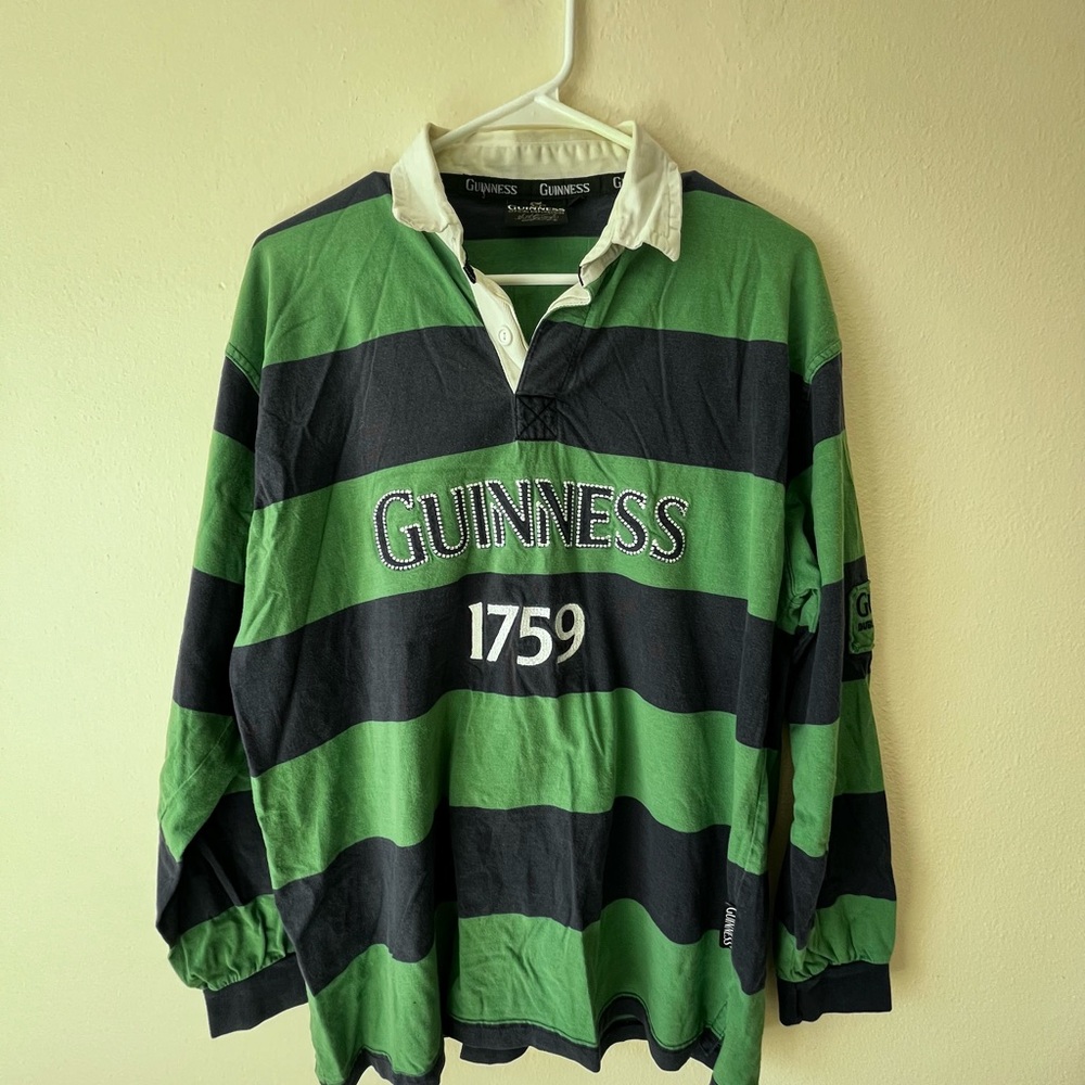 Guinness Green and Navy Men's Rugby Shirt